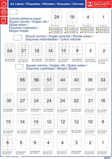 Optima Etichete Autoadezive A4 Rectangulare 70x16.9mm