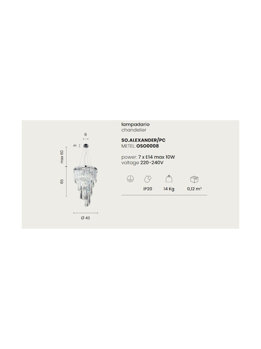 Ondaluce Alexander Chandelier with Crystals 7xE14 Transparent 40cm SO.ALEXANDER/PC
