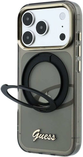 Guess iPhone 18 Pro iPhone 17 Pro Hard Case Magsafe Silicone Frame IML Ring Stand 360 Script Metal Logo Black GUHMP18L6HCCMSK