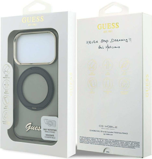 Guess Iphone 18 Pro Max Iphone 17 Pro Max Kunststoffhülle Magsafe Rahmen Silikon Ring Stand 360 Vollschutz Metall Logo Schwarz