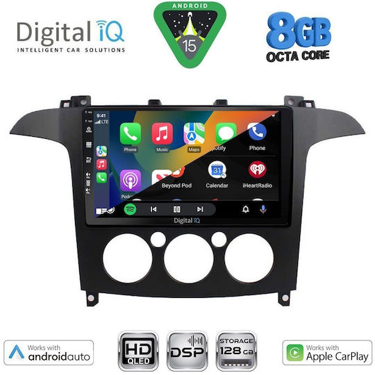 Digital IQ Car Audio System for Ford S-Max 2006-2014 with A/C Bluetooth USB Wi-Fi GPS Apple CarPlay Android Auto 9-Inch Touch Screen