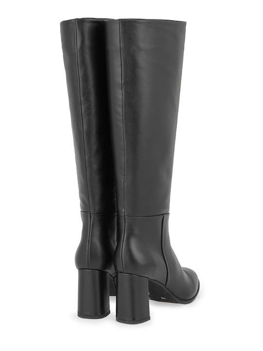 Black Leather Women's Boots with High Heel