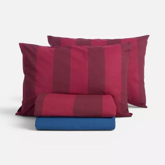 Nef-Nef Homeware Casual Sheet Set with 2 Pillowcases Super-Double Fitted 170x270+35cm Bordo (3 Pieces)