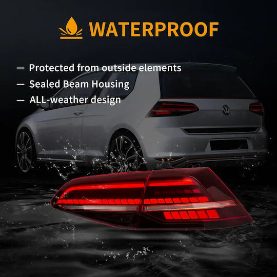 Πίσω Φανάρια Led Vw Golf 7 7.5 Gti R Design 2014-2021 Τρέχουμενο Φλας Κόκκινα Σετ 2τμχ