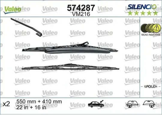 Valeo Silencio Lame Ștergătoare Auto Pivotante Spoiler 2 Buc 550/400mm Alfa Romeo 147 01.01-03.10
