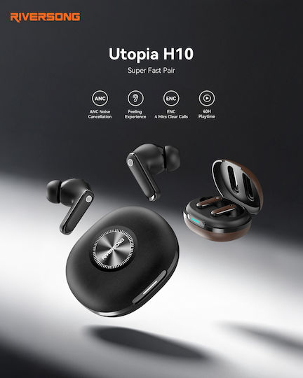 Riversong Utopia H10 In-ear Bluetooth Handsfree Ακουστικά με Θήκη Φόρτισης Μαύρα