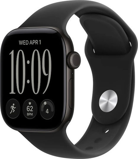 Apple Watch Series 12 Aluminium 42mm Waterproof with Heart Rate Monitor (Black Aluminium with Black Sport Band - S/M)