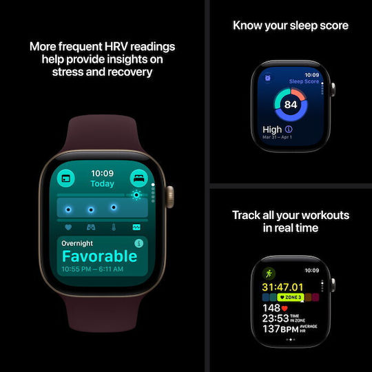 Apple Watch Series 12 Aluminium 46mm Αδιάβροχο με Παλμογράφο (Dark Bronze Aluminium with Olive Sport Band - M/L)