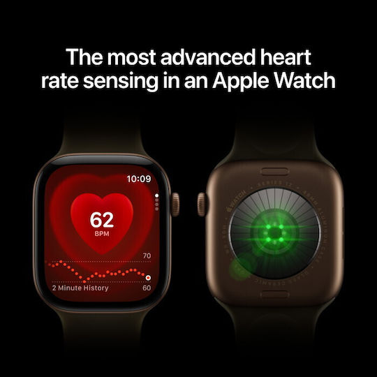 Apple Watch Series 12 Aluminium 46mm Αδιάβροχο με Παλμογράφο (Dark Bronze Aluminium with Olive Sport Band - M/L)