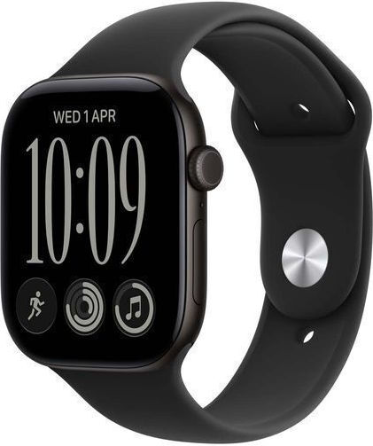 Apple Watch Series 12 Cellular Aluminium 42mm Waterproof with Heart Rate Monitor Black Aluminium with Black Sport Band S/M