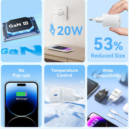 Vention Vention GaN Charger with USB-C Port and USB-C - Lightning Cable 20W Quick Charge 3.0 Black