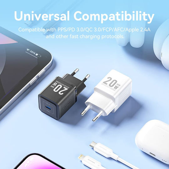 Vention Vention GaN Charger with USB-C Port and USB-C - Lightning Cable 20W Quick Charge 3.0 Black