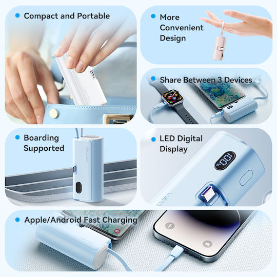 Vention Power Bank 4800mAh 22,5W Mit USB-C Ausgangsanschlüsse Schnellladung LED Anzeige