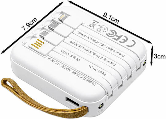Andowl Външна Батерия 6800mAh 10W с USB-A Изходен Порт Бяла