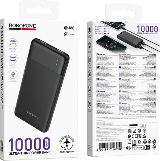 Borofone BJ88 Power Bank 10000mAh mit 2 USB-A Ausgangsanschlüsse Schwarz