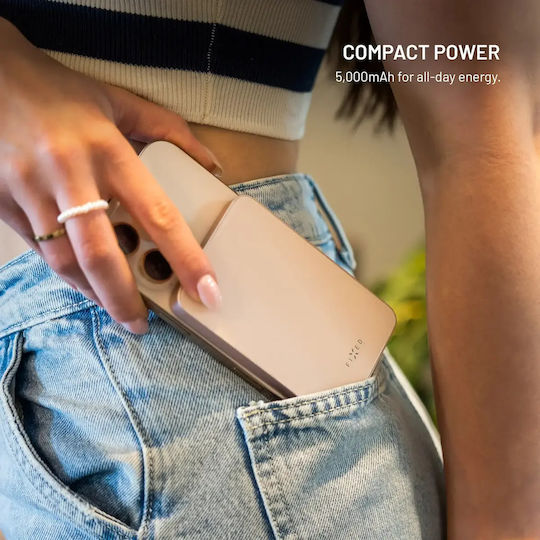 Fixed MagZen 5 Crystal MagSafe Qi2 Външна Батерия 5000mAh 20W с USB-C Изходен Порт Power Delivery Розова