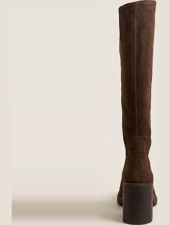 Damenstiefel aus Leder mit Hohem Absatz Braune