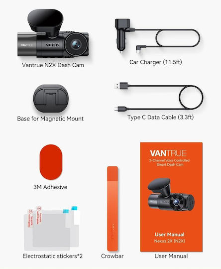 Vantrue Car DVR Camera Set 1080P with 2" Screen Wi-Fi GPS and Rear Camera