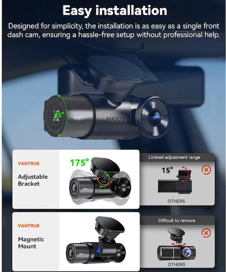 Vantrue Car DVR Camera Set 1080P with 2" Screen Wi-Fi GPS and Rear Camera