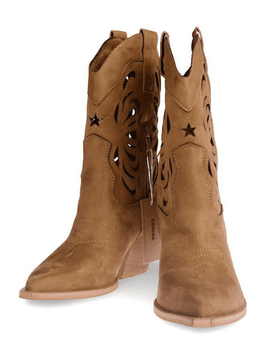 Cizme Dama Cowboy Cu Toc Mediu Maro