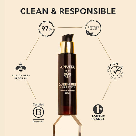 Apivita Queen Bee Longevity Anti-Aging Serum für Gesicht mit Peptide für Festigung & Dunkle Flecken 30ml