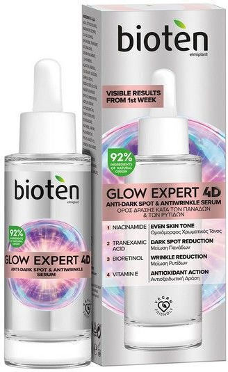 Glow Expert 4D Хидратиращ и Противостареещ Серум за Лице с Ниацинамид и Витамин Е за Детоксикация и Блясък 30ml
