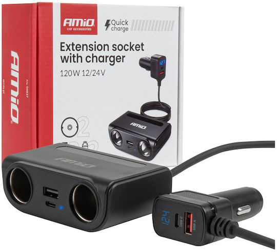 Двоен Гнездо За Запалка 2xUSB-A + 2xUSB-C QC3.0 PD3.0 120W 12/24V Amio