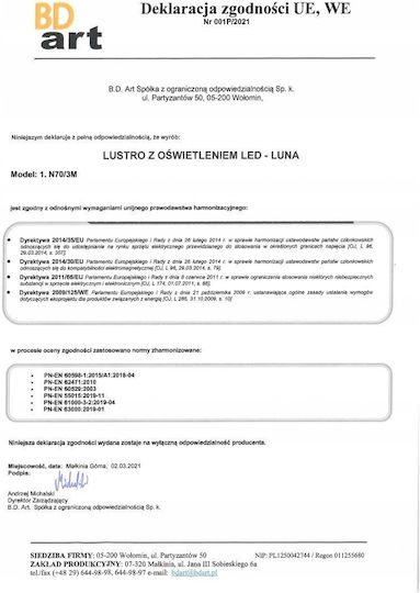 BD art Στρογγυλός Καθρέπτης Μπάνιου Led Αφής από Μέταλλο 70x70cm