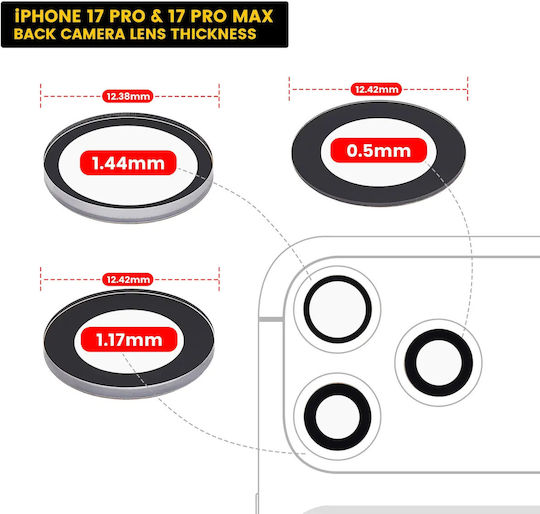 Nur Rückkamera-Glas mit Kleber Für iPhone 17 Pro / 17 Pro Max 3-teilige Set Echtes Saphir Premium 10er Pack