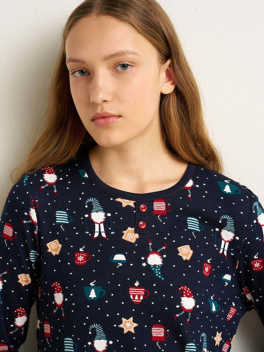 Vamp Зимен дамски комплект пижами Син Festive