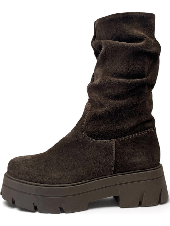 Damenlederstiefel mit Mittelhohem Absatz in Braun