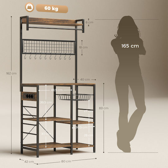 HomCom Raft de bucătărie metalic maro 80x42x162cm