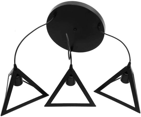 GloboStar Triangle Κρεμαστό Φωτιστικό Μαύρο Καμπάνα με Ντουί E27 50x50x80εκ.