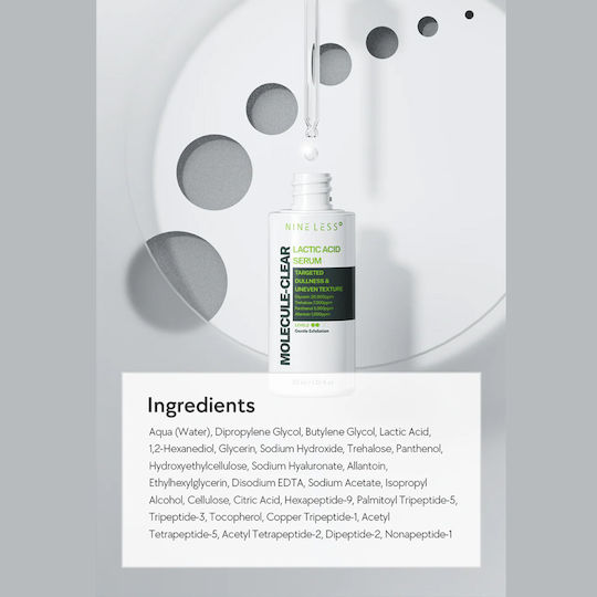 Molecule-Clear 5% Lactic Acid Moisturizing Serum Face with Peptides for Radiance & Revitalization 30ml