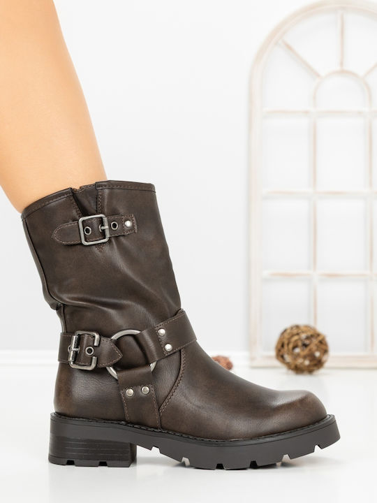 Ghete Dama de Piele cu Blană Kaki
