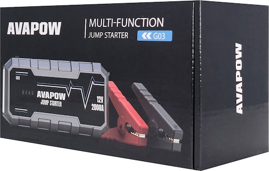 Avapow G03 Преносим Стартер За Автомобилен Акумулатор И Мотоциклет 12000mAh Със Захранваща Банка / USB / Фенер 12V