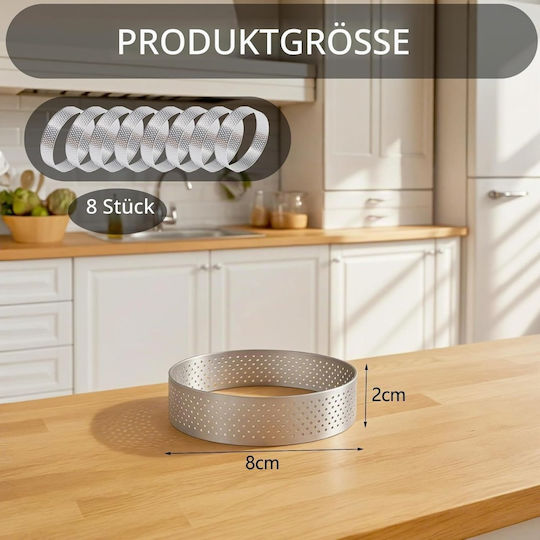 Set 8 Inele Typec Home Desert Ø 8 Cm Oțel Inoxidabil Găuri Coacere Antiadhezive Rotunde Forme Pentru Tort Mousse Mini-tartă Înălțime 2 Cm