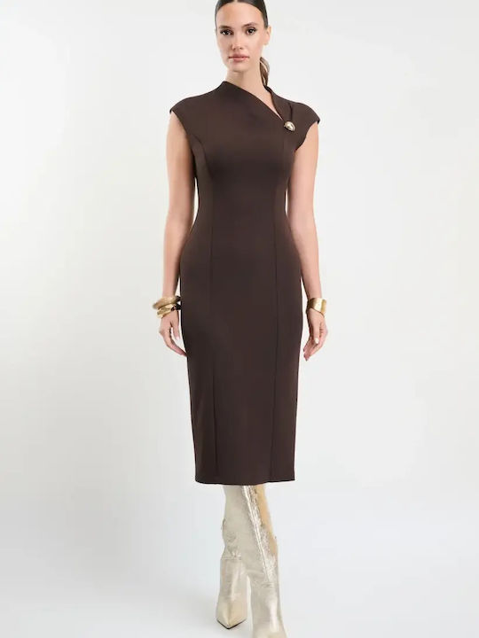 Midi Abendkleid Drapierung mit Tränen Braun