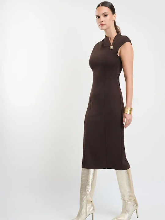 Midi Abendkleid Drapierung mit Tränen Braun