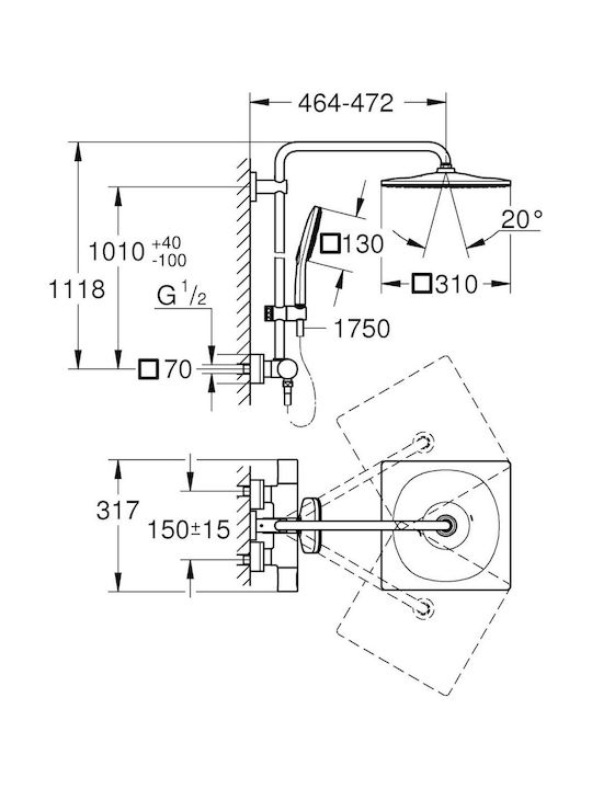 Grohe Στήλη Ντουζ χωρίς Μπαταρία Χάλκινη Grohe Στήλη Ντουζ χωρίς Μπαταρία Χάλκινη