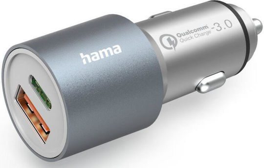 HAMA Автомобилен Заряден Устройство 38W 3A Бързо Зареждане с Портове 1xUSB-A 1xType-C Кафяв Цвят
