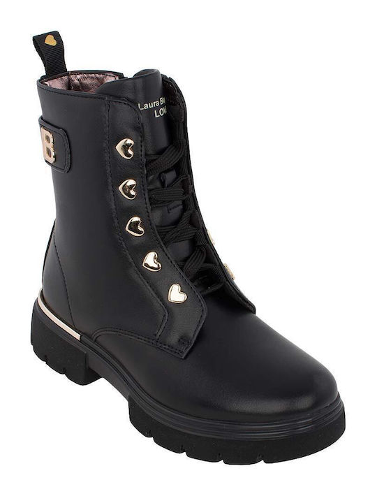 Anatomische Leder Kinderstiefel mit Reissverschluss Schwarz