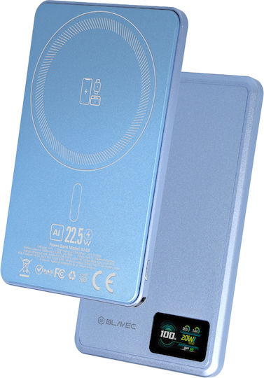Blavec BJ-03 Ултра Тънка MagSafe Външна Батерия 5000mAh 22.5W Захранване с Висока Мощност Светлосиня