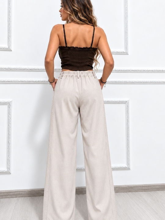 Pantaloni Dama Din Țesătură Cu Fit Lejer Culoare Dusty White