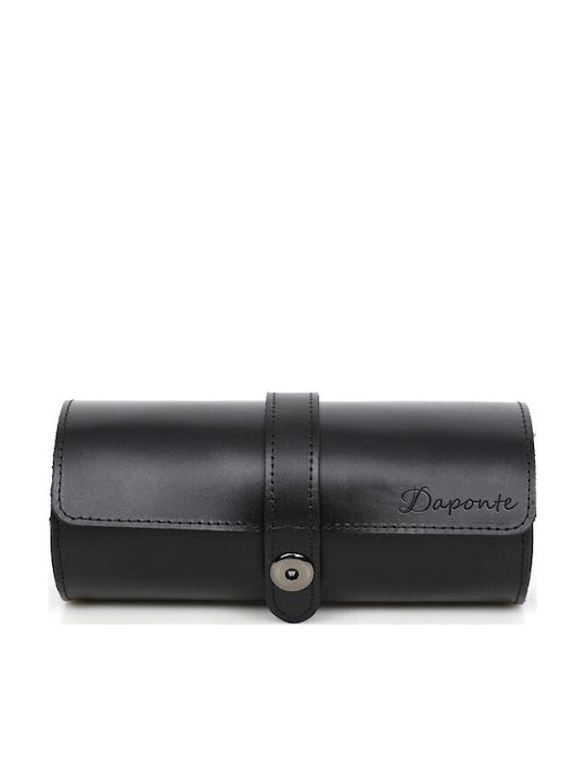 Leather Travel Case for 3 Watches Watch Roll Daponte Black