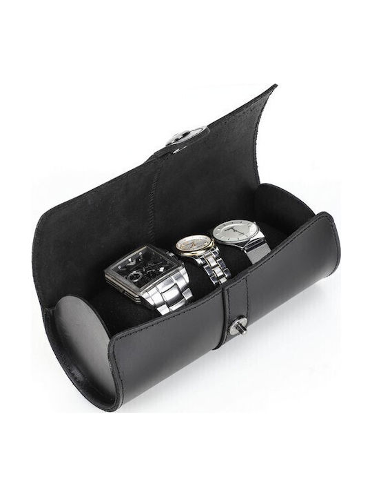 Leather Travel Case for 3 Watches Watch Roll Daponte Black