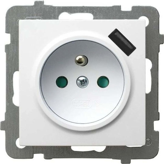Ospel Single Walled Power Socket with 1 USB Port White GP-1GZPUSB