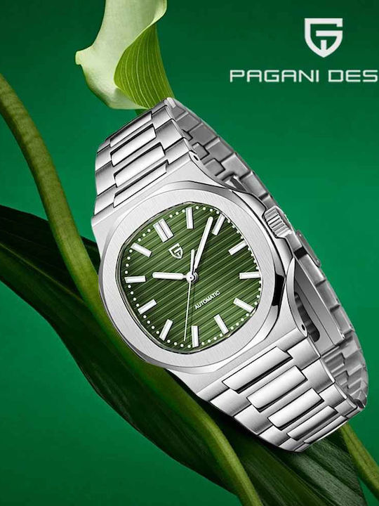 Pagani Design Ανδρικό Ρολόι 40mm Αυτόματο με Μεταλλικό Μπρασελέ Green