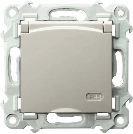 Ospel Szafir Single Walled Power Socket Waterproof with Lid Beige