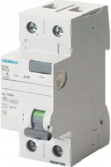 Siemens Rcbo Тип Конектор Ac 2p 25ka 230v 30ma A5sv4312-0kl